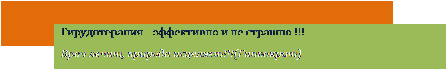 Надпись: Гирудотерапия –эффективно и не страшно !!!
Врач лечит, природа исцеляет!!!(Гиппократ)
